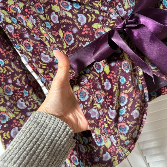 Free People Cotton Velvet Jacket Fully Lined Floral Bow Boho Small Petite - Picture 6 of 13